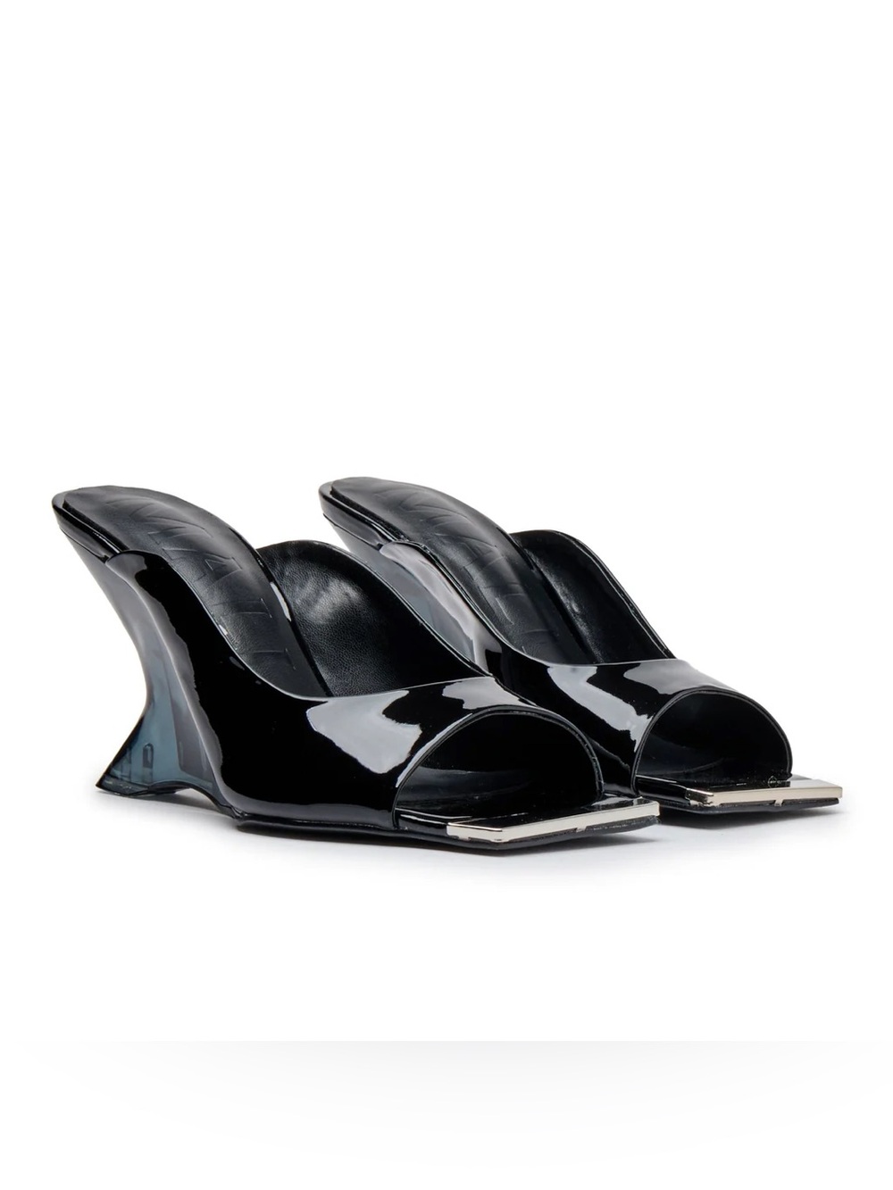 Mallet London Amber Black Patent Sculptural Heel Mules | US 5/ EU 36| NIB